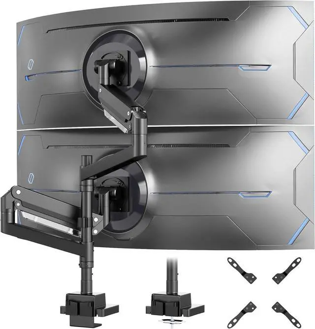 Main image of 24-57 inch Dual Vertical Monitor Mount, Heavy Duty Monitor Arm for 2 Monitors, up to 59.4 lbs, Extra Tall/Wide Adjustable, Premium Aluminum Dual Monitor Desk Mount, VESA 75x75-200x200 mm