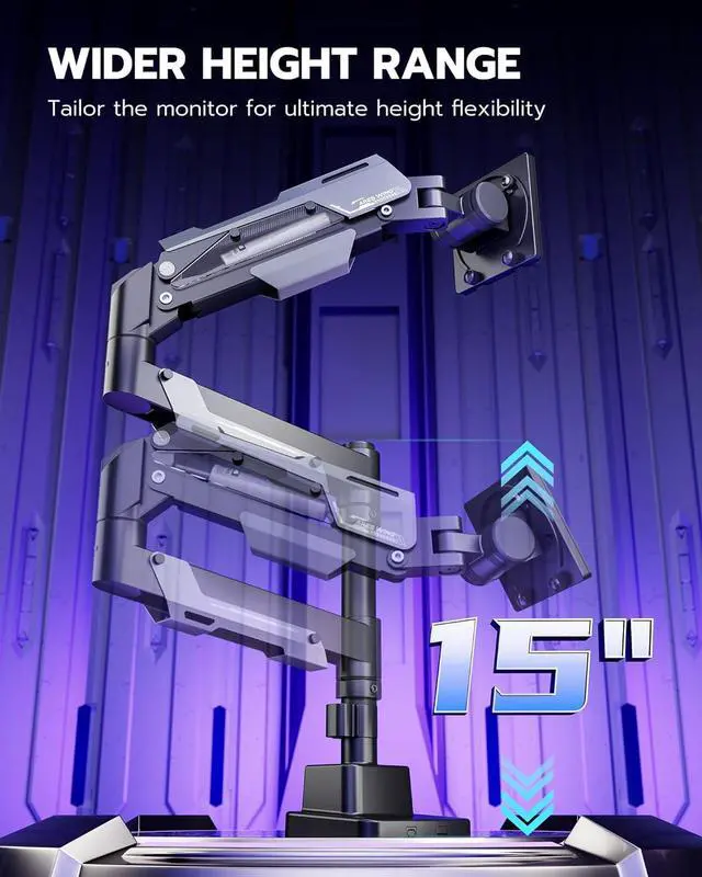 Alt view image 4 of 7 - Single Monitor Mount, Ultrawide Monitor Arm for 24 to 57 Inch Heavy Duty Curved Screen, Adjustable Gas Spring Monitors Arm Stand up to 66LBS with 75/100/200 Vesa Mount, Black