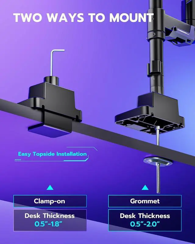 Alt view image 7 of 7 - Single Monitor Mount, Ultrawide Monitor Arm for 24 to 57 Inch Heavy Duty Curved Screen, Adjustable Gas Spring Monitors Arm Stand up to 66LBS with 75/100/200 Vesa Mount, Black