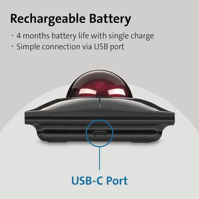 Alt view image 3 of 7 - Kensington SlimBlade Pro Wireless Trackball, Rechargeable Battery, Bluetooth 2.4GHz Connection Options (K72080WW)