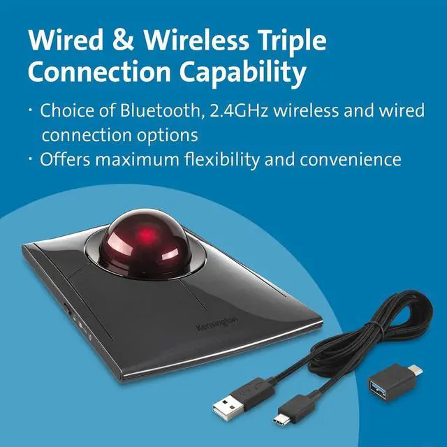 Alt view image 2 of 7 - Kensington SlimBlade Pro Wireless Trackball, Rechargeable Battery, Bluetooth 2.4GHz Connection Options (K72080WW)