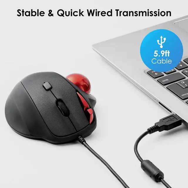 Alt view image 5 of 7 - 2 Device Bluetooth Trackball Mouse, Silent Click Ergonomic Roller Ball Mouse, Wireless Rechargeable Thumb Mice, Programmable Buttons, 600-1600 DPI, Compatible with PC, Mac, Laptop, Windows