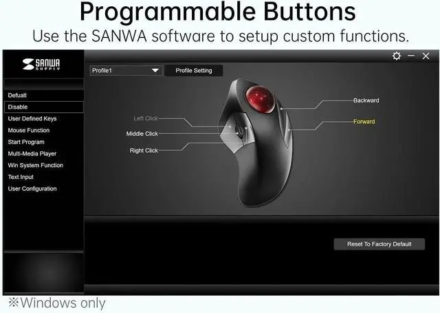 Alt view image 6 of 7 - Wired Ergonomic Trackball Mouse, Optical Rollerball Mice, Programmable Silent Buttons, 44mm Trackball, 600/800/1200/1600 Adjustable DPI, Compatible with MacBook, Laptop, Windows, macOS