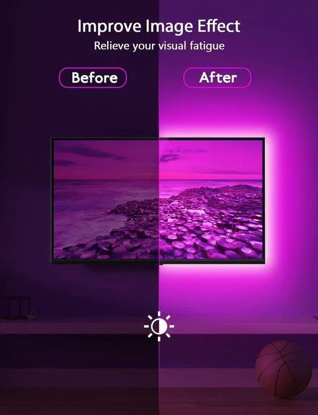 Alt view image 3 of 6 - LED Lights for TV Led Backlight, 9.84 RGB Led Strip Lights USB TV Lights Behind 32-43 TV, APP Remote Control Music Sync TV LED Lights