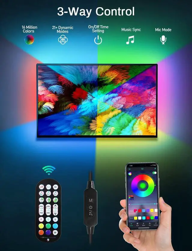 Alt view image 2 of 6 - LED Lights for TV Led Backlight, 16.4ft RGB Led Strip Lights for TV Lights Behind, USB Led Light Strip for 55-70in TV, Bluetooth APP Control Music Sync Ambient Lighting for Gaming Room