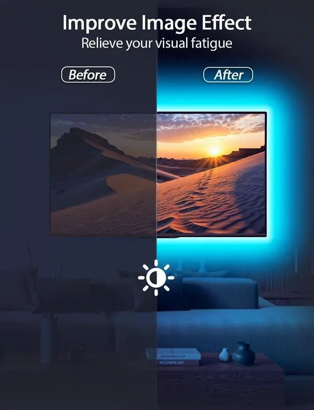 Alt view image 3 of 6 - LED Lights for TV Led Backlight, 16.4ft RGB Led Strip Lights for TV Lights Behind, USB Led Light Strip for 55-70in TV, Bluetooth APP Control Music Sync Ambient Lighting for Gaming Room