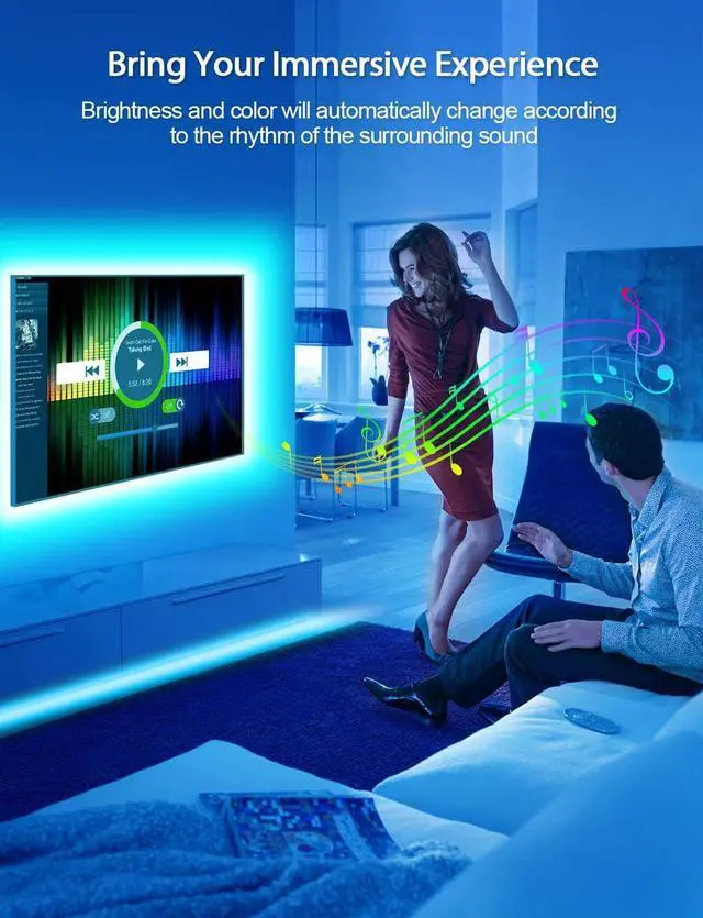Alt view image 5 of 6 - LED Lights for TV Led Backlight, 16.4ft RGB Led Strip Lights for TV Lights Behind, USB Led Light Strip for 55-70in TV, Bluetooth APP Control Music Sync Ambient Lighting for Gaming Room