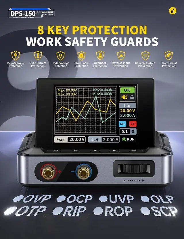 Alt view image 4 of 7 - DC Power Supply Variable, 0-30V 0-5A Adjustable DC CNC Power Supply with 4-Digit IPS Display, <20mV Power Ripple, PD/QC/DC Input, PC Programmable Regulated Switching Power Supply