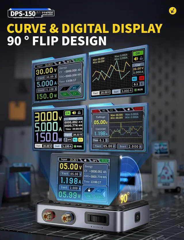 Alt view image 6 of 7 - DC Power Supply Variable, 0-30V 0-5A Adjustable DC CNC Power Supply with 4-Digit IPS Display, <20mV Power Ripple, PD/QC/DC Input, PC Programmable Regulated Switching Power Supply
