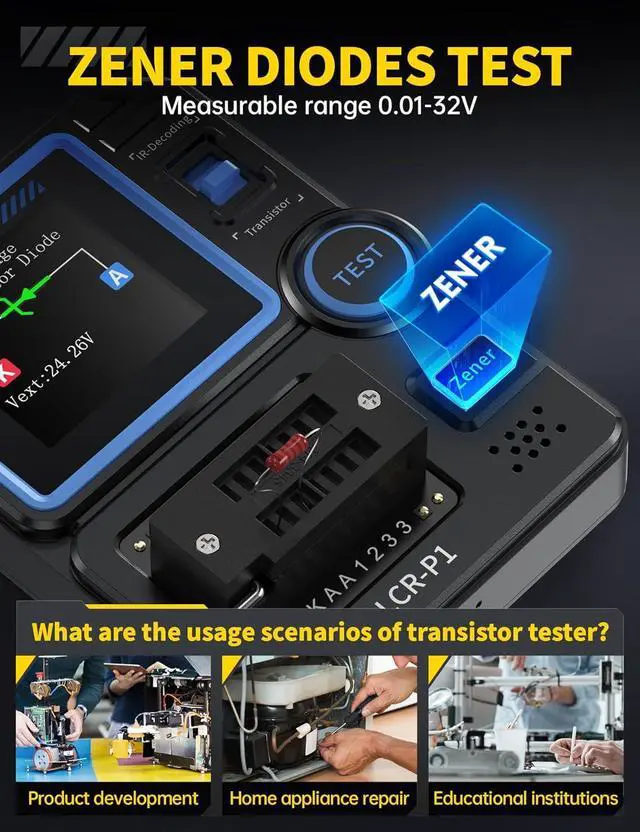 Alt view image 5 of 7 - Transistor Tester, Mosfet Transistor Capacitor Tester, SMD Electronic Component Tester, Diode Triode Zener Diode Resistance Inductance Battery Test LCR Meter MOS PNP NPN ESR Meter