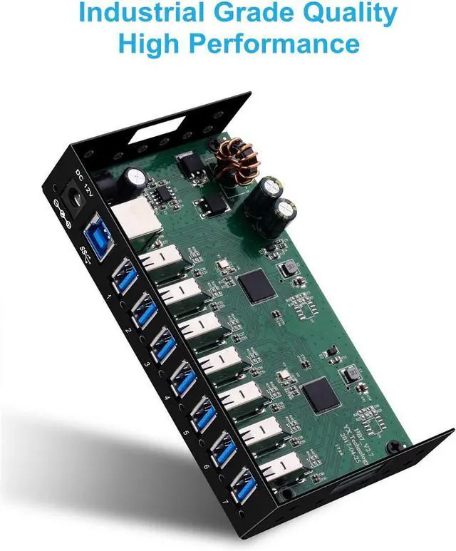 Alt view image 3 of 6 - USB 3.0 Hub, USB Data Hub, Metal Case Mountable 7-Port Powered USB Hub 3.0 with 36W AC Adapter-Type A