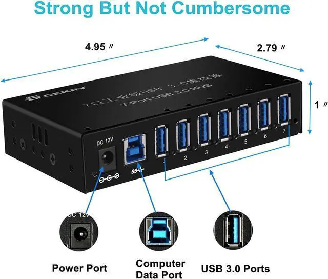 Alt view image 5 of 6 - USB 3.0 Hub, USB Data Hub, Metal Case Mountable 7-Port Powered USB Hub 3.0 with 36W AC Adapter-Type A
