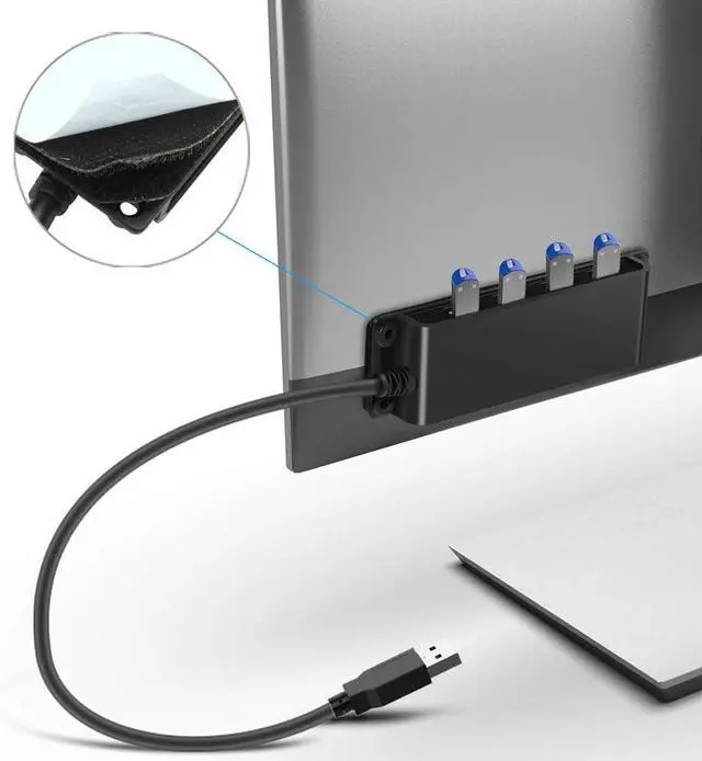 Alt view image 2 of 7 - 4-Port USB 3.0 Portable Desk Hub,Fixable USB Data Hub 3.0 with 3.3ft/100CM Cable for MacBook, Mac Pro/Mini, iMac, XPS, Surface Pro, Notebook PC, USB Flash Drives, Mobile HDD,Computer and More