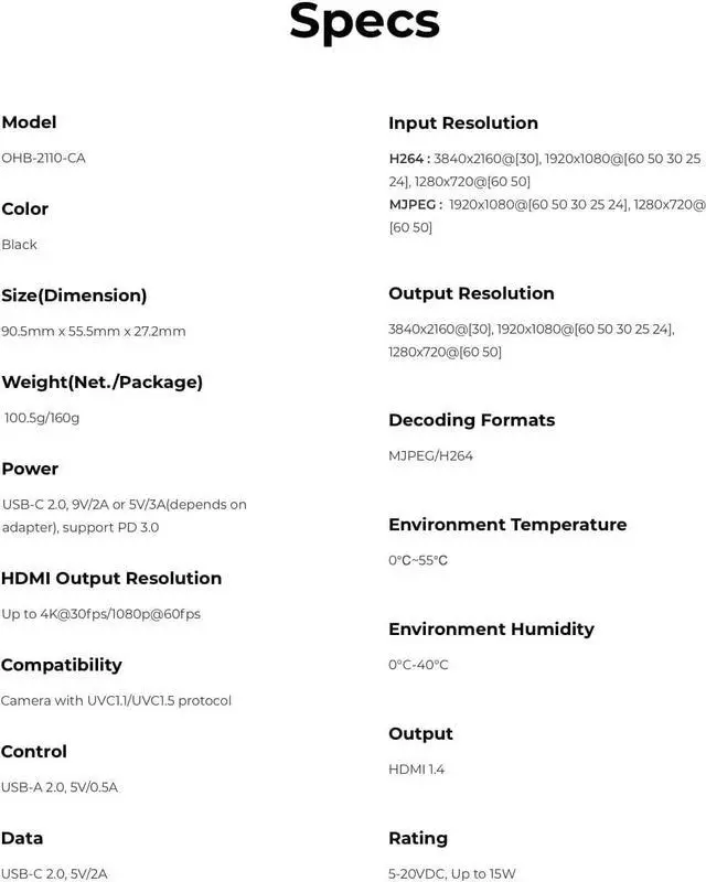 Alt view image 4 of 5 - OBSBOT UVC to HDMI Adapter 2.0, for Tiny 2, Tiny 4K/1080P, Meet 4K/1080P, UVC Webcams