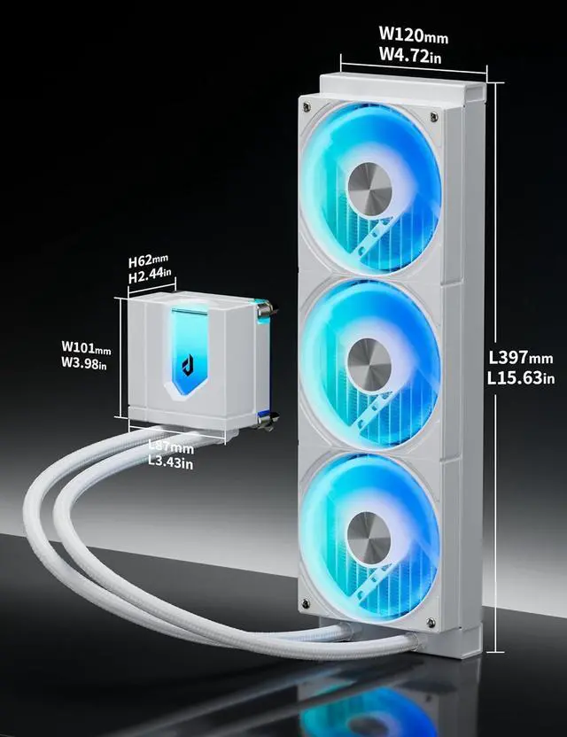 Alt view image 6 of 7 - 360mm AIO Liquid CPU Cooler - Intel LGA 1851/1700/2011 & AMD AM5/AM4, Magnetic Pump Cover, 5V ARGB SYNC, All-in-One Cable Mangement, 300W TDP Cooling  - White