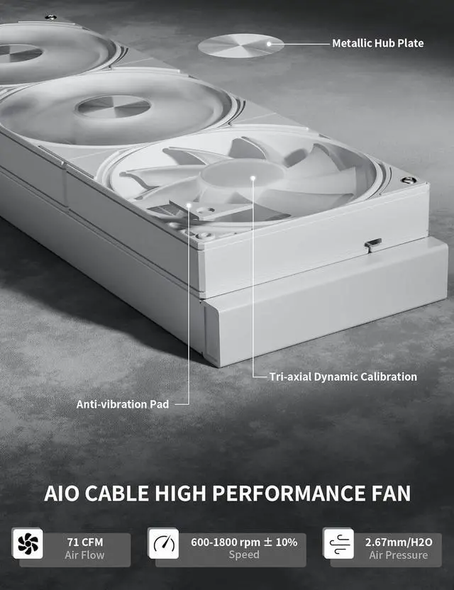 Alt view image 4 of 7 - 360mm AIO Liquid CPU Cooler - Intel LGA 1851/1700/2011 & AMD AM5/AM4, Magnetic Pump Cover, 5V ARGB SYNC, All-in-One Cable Mangement, 300W TDP Cooling  - White