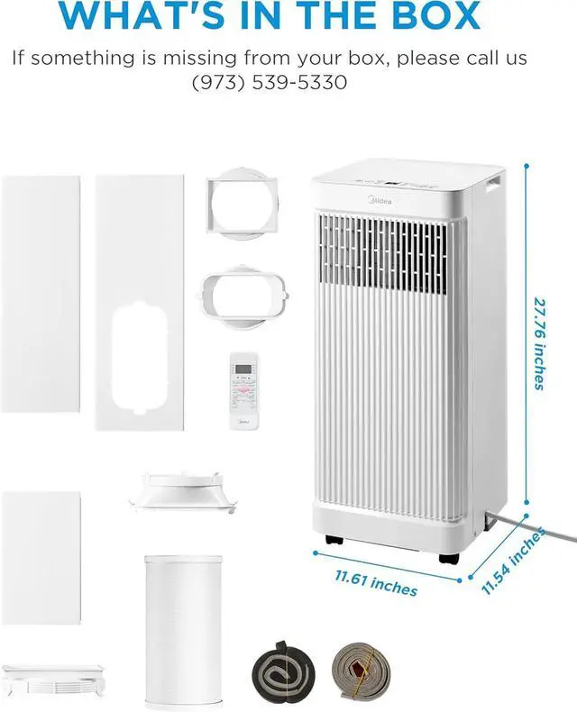 Alt view image 7 of 7 - Midea 8,500 BTU ASHRAE (5,000 BTU SACC) Portable Air Conditioner, Smart Control, Cools up to 150 Sq. Ft., with Dehumidifier & Fan mode, Easy- to-use Remote Control & Window Installation Kit Included