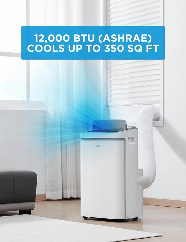 Alt view image 6 of 7 - Midea 12,000 BTU ASHRAE (8,000 BTU SACC) Portable Air Conditioner, Cools up to 350 Sq.Ft., with Dehumidifier & Fan mode, Control with Remote, Amazon Alexa & Google Assistant, Easy-to-use and Install