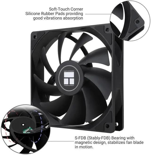 Alt view image 3 of 6 - Thermalright TL-C12C X5 CPU Cooler Fan 12cm Silent Cooling Fan,Lightless,Desktop CPU,with 1550RPM Speed,Suitable for Chassis, Water Cooling Radiators - 5 PACK
