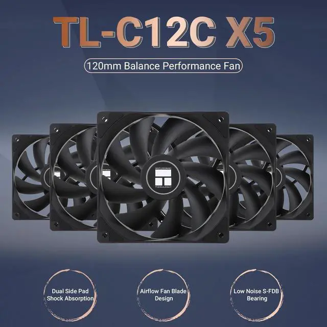 Alt view image 2 of 6 - Thermalright TL-C12C X5 CPU Cooler Fan 12cm Silent Cooling Fan,Lightless,Desktop CPU,with 1550RPM Speed,Suitable for Chassis, Water Cooling Radiators - 5 PACK