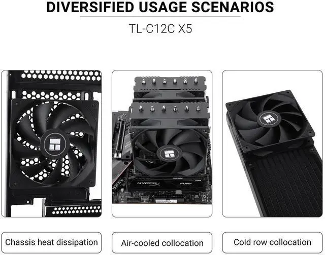 Alt view image 6 of 6 - Thermalright TL-C12C X5 CPU Cooler Fan 12cm Silent Cooling Fan,Lightless,Desktop CPU,with 1550RPM Speed,Suitable for Chassis, Water Cooling Radiators - 5 PACK