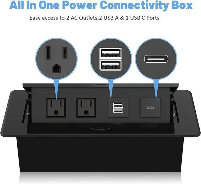 Alt view image 5 of 7 - Pop Up Power Strip with PD 30W USB Ports, Recessed Power Grommet Outlet Hub Connectivity Box, Pop Up Outlets Socket for Table Conference Room Countertop, 2 AC Outlets, USB A and USB C Charging Ports