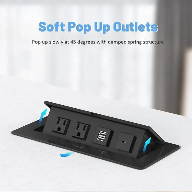 Alt view image 4 of 7 - Pop Up Power Strip with PD 30W USB Ports, Recessed Power Grommet Outlet Hub Connectivity Box, Pop Up Outlets Socket for Table Conference Room Countertop, 2 AC Outlets, USB A and USB C Charging Ports