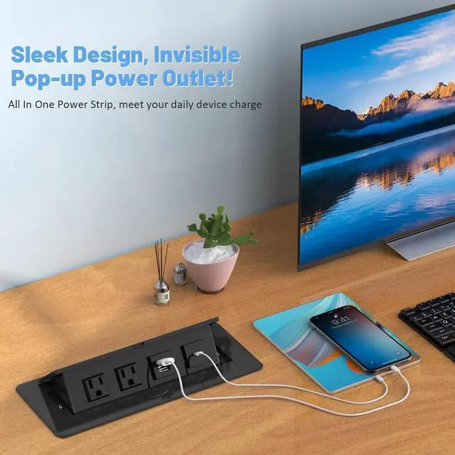 Alt view image 2 of 7 - Pop Up Power Strip with PD 30W USB Ports, Recessed Power Grommet Outlet Hub Connectivity Box, Pop Up Outlets Socket for Table Conference Room Countertop, 2 AC Outlets, USB A and USB C Charging Ports