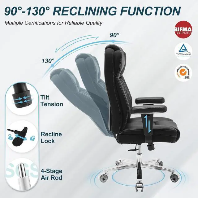 Alt view image 4 of 6 - Big and Tall Office Chair 650lbs,Heavy Duty Office Chairs with Dual Rubber Wheels,Extra Wide Desk Chair,Adjustable Ergonomic Lumbar Support,High Back Rocking Computer Chair for Heavy People
