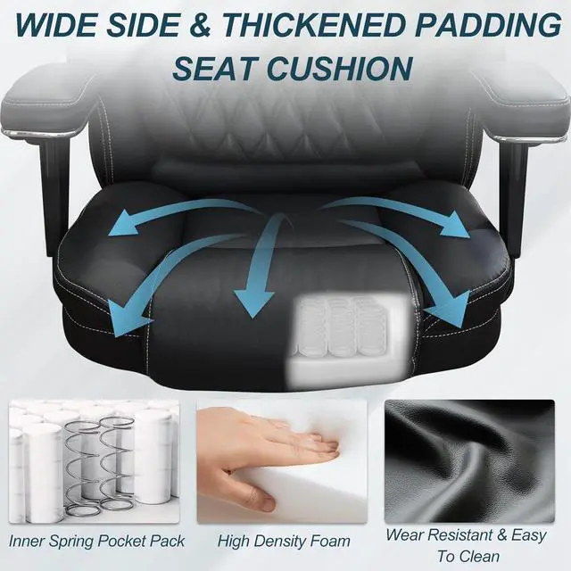 Alt view image 5 of 6 - Big and Tall Office Chair 650lbs,Heavy Duty Office Chairs with Dual Rubber Wheels,Extra Wide Desk Chair,Adjustable Ergonomic Lumbar Support,High Back Rocking Computer Chair for Heavy People