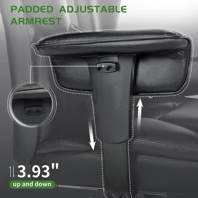 Alt view image 6 of 7 - 650LBS Big and Tall Office Chair with Footrest,Large Heavy Duty Executive Office Chair-Wide Seat,Adjustable Lumbar Support,Dual Rubber Wheels,Ergonomic High Back Computer Chairs for Heavy People,Black