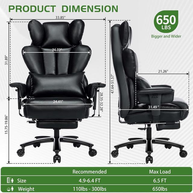 thumbnail image 2 of Youhauchair Ergonomic Big And Tall Office Chair, 500LBS PU Leather Executive Desk Chair With Lumbar Support And Flip-up Armrests, High Back, For Home And Office, Black 2 of 12