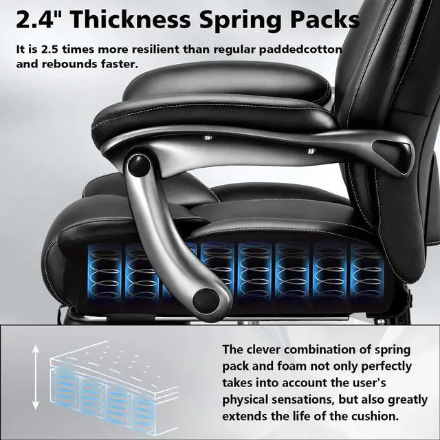 Alt view image 6 of 7 - 600lbs Big and Tall Office Chair for Heavy People,Heavy Duty Comfy Executive Office Desk Chair with Foot Rest&Adjustable Lumbar Support,High Back PU Leather Computer Chair,Metal Base,Rubber Wheel