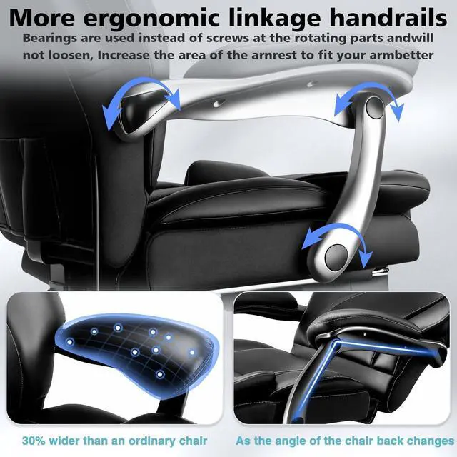Alt view image 3 of 7 - 600lbs Big and Tall Office Chair for Heavy People,Heavy Duty Comfy Executive Office Desk Chair with Foot Rest&Adjustable Lumbar Support,High Back PU Leather Computer Chair,Metal Base,Rubber Wheel