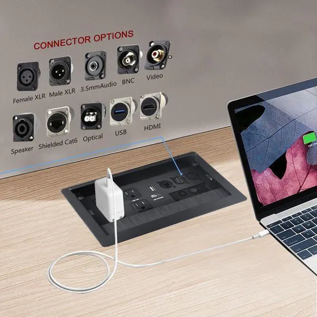 Alt view image 6 of 7 - Conference Table Power hub Conference Table connectivity Box recessed Outlet Desk Outlet recessed Power Strip USB-c 65W Outlet Plug with USB Ports countertop Outlet Socket (Black)