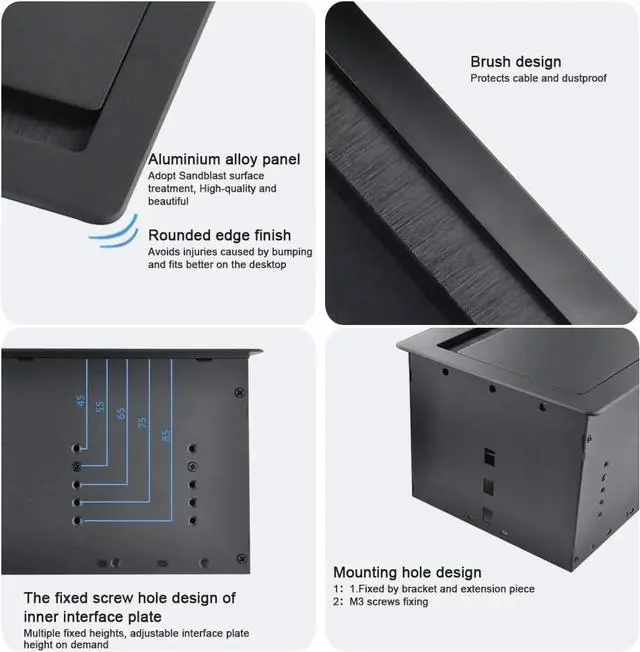 Alt view image 7 of 7 - Conference Table Power hub Conference Table connectivity Box recessed Outlet Desk Outlet recessed Power Strip USB-c 65W Outlet Plug with USB Ports countertop Outlet Socket (Black)