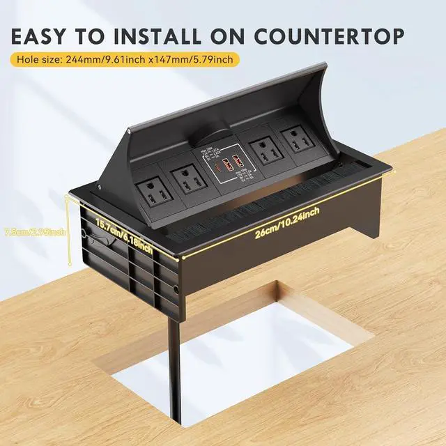 Alt view image 7 of 7 - 15W Wireless Conference Table Power Hub Outlet, Connectivity Box Rotatable with 20W USB C, Dual 18W USB A, 4 AC Outlets, Heavy Duty Metal Table Top Box for Countertop Office, 6 FT Cord