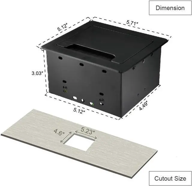 Alt view image 4 of 6 - Tabletop Brush Flip Connectivity Box with 2 AC Power + 2 USB Charger + HDMI + 1 3.5mm Audio + USB-C Data + RJ45(cat6) for Conference Room (Black)