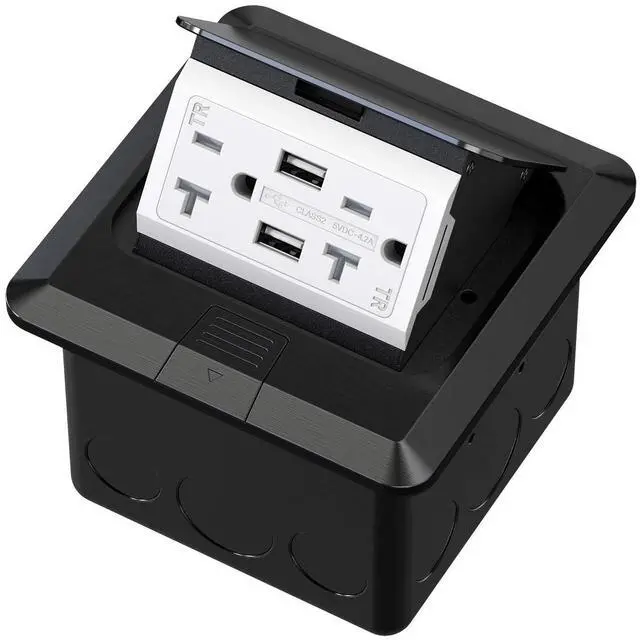 Main image of 4.8A USB Chargers Pop Up Floor Waterproof Electrical Outlet Receptacle Stainless Steel Box,Black