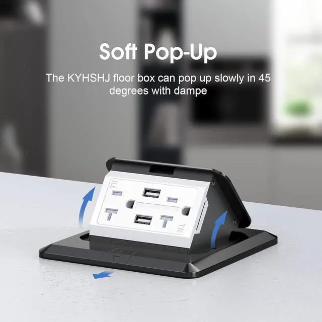 Alt view image 3 of 5 - 4.8A USB Chargers Pop Up Floor Waterproof Electrical Outlet Receptacle Stainless Steel Box,Black