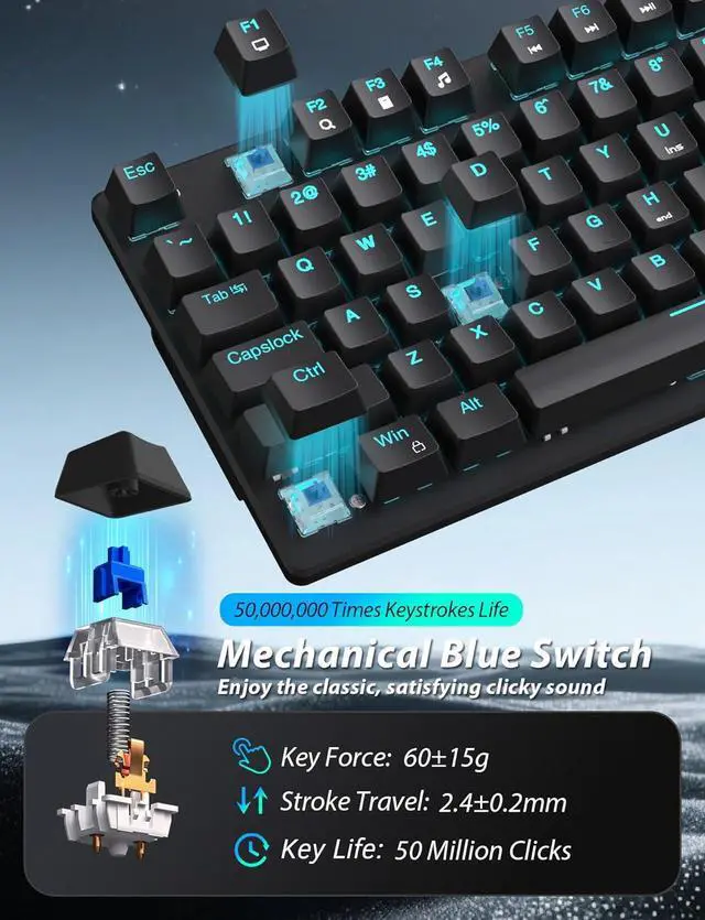Alt view image 5 of 6 - Mechanical Gaming Keyboard and Mouse, LED Backlit 98-Key Floating Keycap & 4 DPI RGB Gaming Mouse with Mouse Pad, Full Anti-Ghost Light Up Wired Computer Keyboards for MAC PC Gamer Accessories, Black