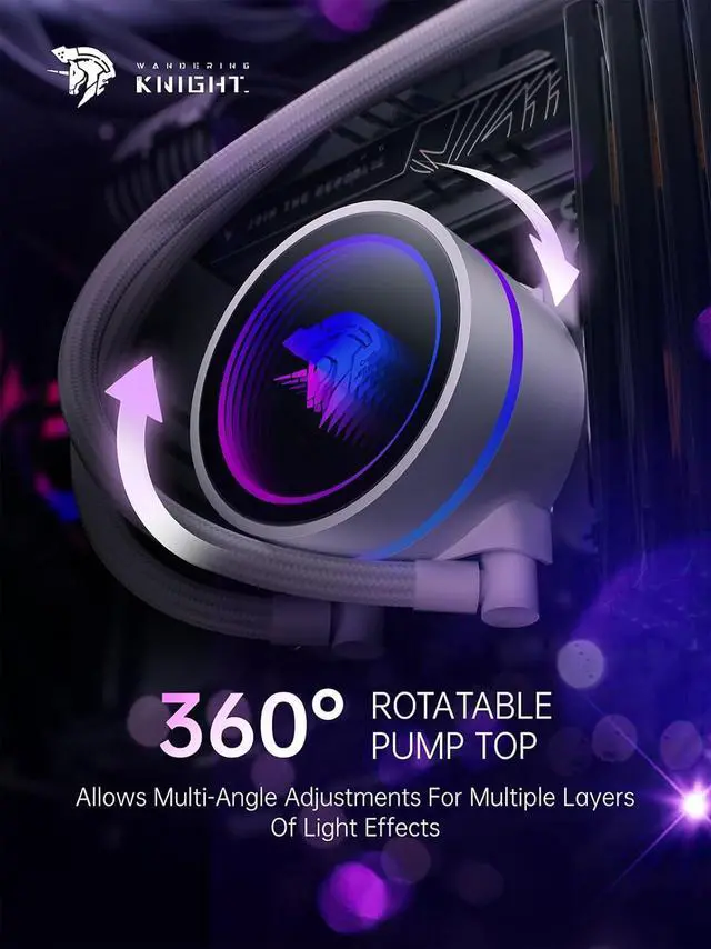 Alt view image 4 of 7 - ARGB All-in-One AIO CPU Liquid Cooler, Wandering Knight 360mm Water Cooling System with Dual High-Performance Pump and 3×120mm PWM Fans, Compatible with Intel & AMD CPUs (Black) White