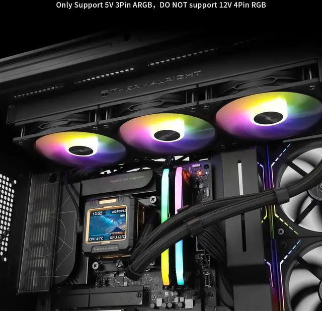 Alt view image 6 of 6 - Thermalright FW360 Black ARGB CPU AIO Cooler,PC 360 Specification Water Cooler System,IPS LCD Screen with 320x240 Resolution,for AM5&Intel LGA1700/1851,CPU Cooler Comes with 2.4-inch LCD Display