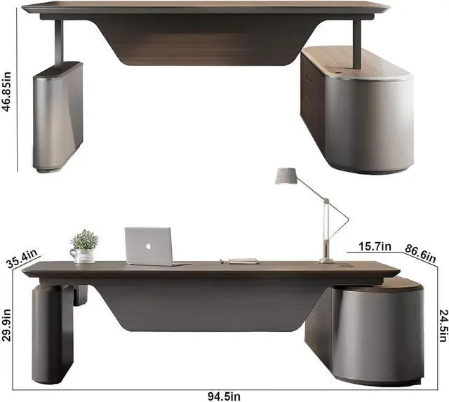 Alt view image 2 of 7 - 94.5 Inch Large Executive Office Desk with File Cabinet, Sit & Stand L Shaped Executive Desk, Adjustable Luxury Office Desks for Boss, Business Owners, Managers and Supervisors Return Left