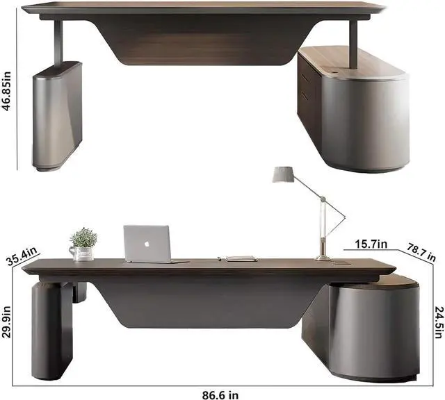 Alt view image 2 of 7 - Large Executive Office Desk with File Cabinet, 86.6 Inch Sit & Stand L Shaped Executive Desk, Adjustable Luxury Office Desks for Boss, Business Owners, Managers and Supervisors Return Right