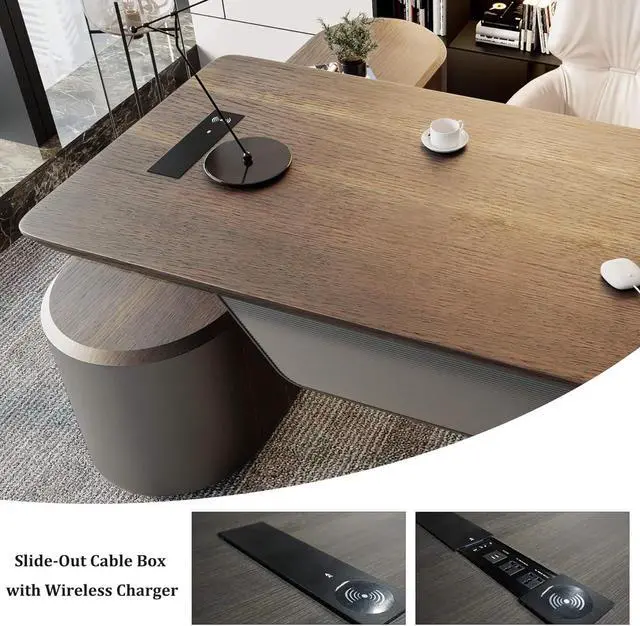 Alt view image 4 of 7 - Large Executive Office Desk with File Cabinet, 86.6 Inch Sit & Stand L Shaped Executive Desk, Adjustable Luxury Office Desks for Boss, Business Owners, Managers and Supervisors Return Right