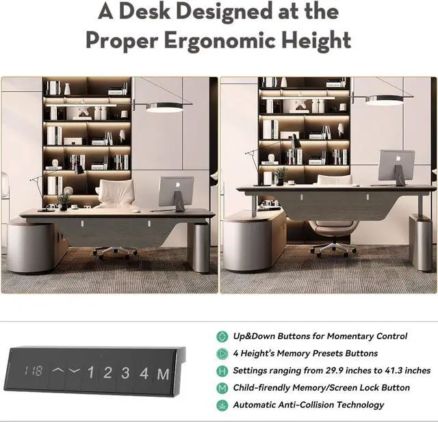 Alt view image 3 of 7 - Large Executive Office Desk with File Cabinet, 86.6 Inch Sit & Stand L Shaped Executive Desk, Adjustable Luxury Office Desks for Boss, Business Owners, Managers and Supervisors Return Right