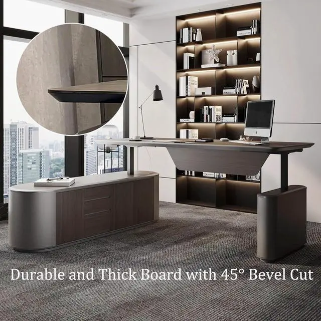 Alt view image 6 of 7 - Large Executive Office Desk with File Cabinet, 86.6 Inch Sit & Stand L Shaped Executive Desk, Adjustable Luxury Office Desks for Boss, Business Owners, Managers and Supervisors Return Right