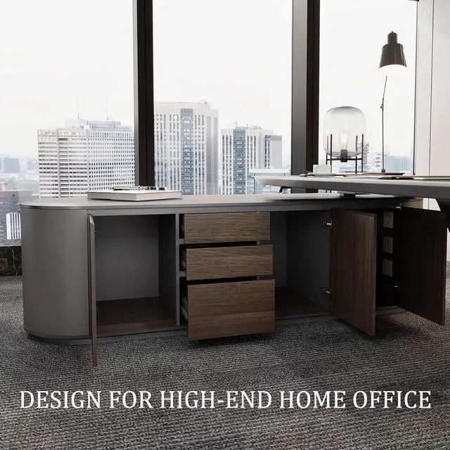 Alt view image 7 of 7 - Large Executive Office Desk with File Cabinet, 86.6 Inch Sit & Stand L Shaped Executive Desk, Adjustable Luxury Office Desks for Boss, Business Owners, Managers and Supervisors Return Right