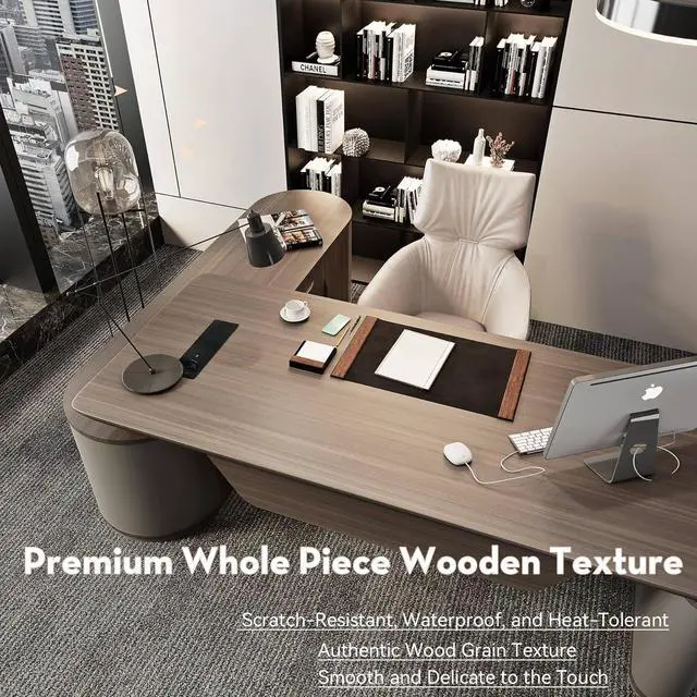 Alt view image 6 of 7 - Large Executive Office Desk with File Cabinet, 86.6 Inch Sit & Stand L Shaped Executive Desk, Adjustable Luxury Office Desks for Boss, Business Owners, Managers and Supervisors Return Left